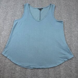 Signature Studio Tank Top Womens Small Blue‎ V-Neck Sleeveless Knit Flared Hem